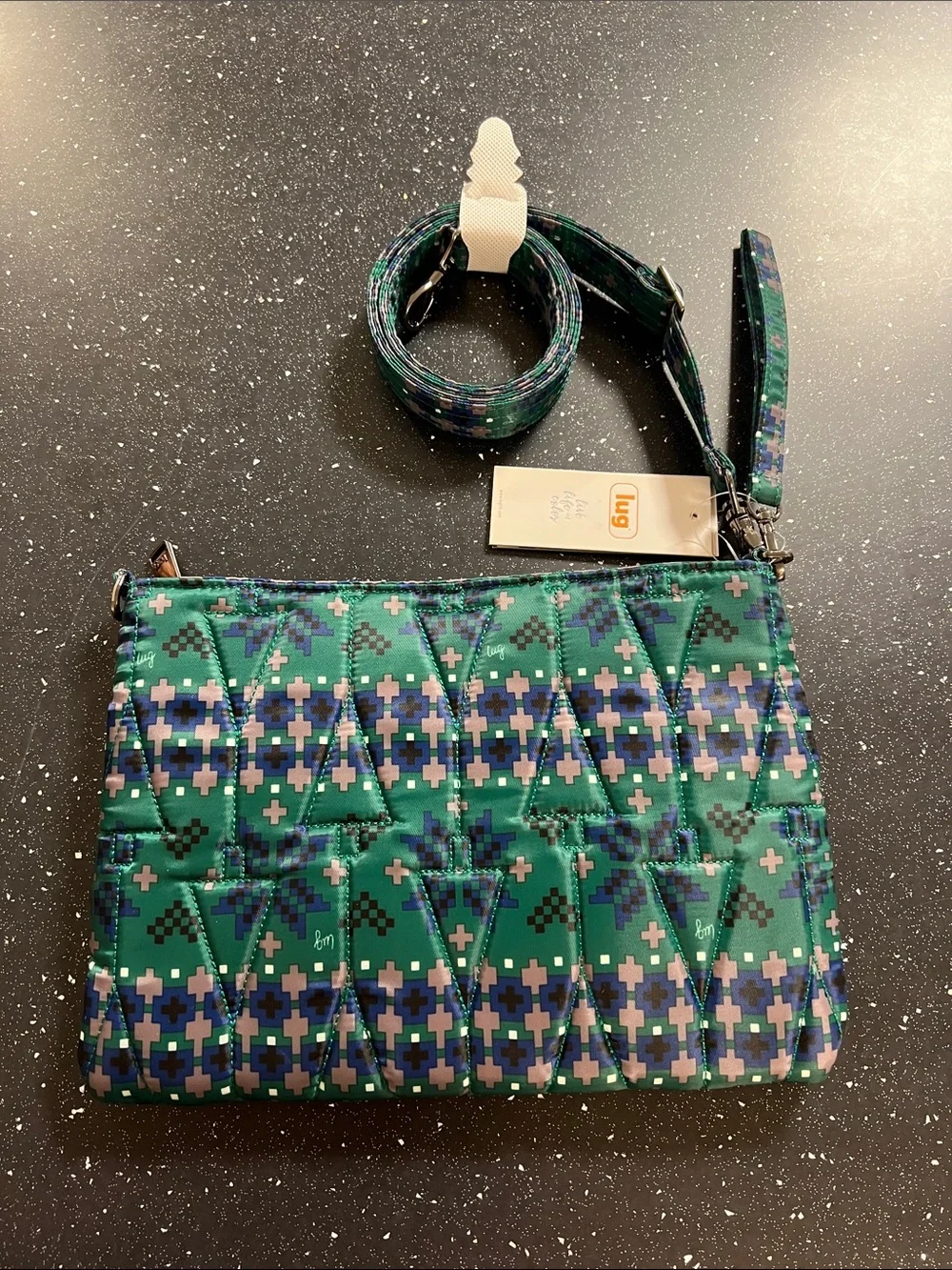 lug Green and Blue Geo Print Crossbody Bag